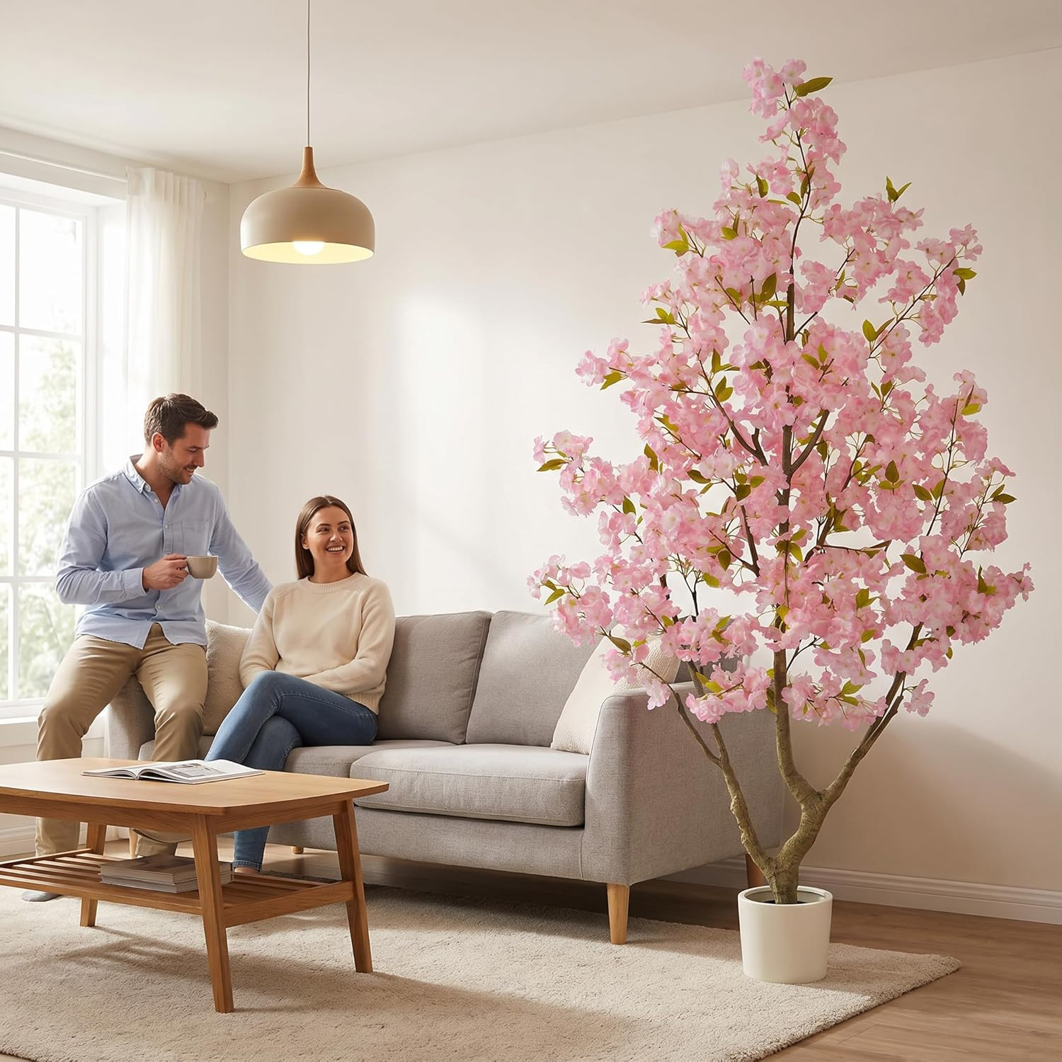 6Ft Artificial Cherry Blossom Tree in White Planter for Home & Wedding Décor