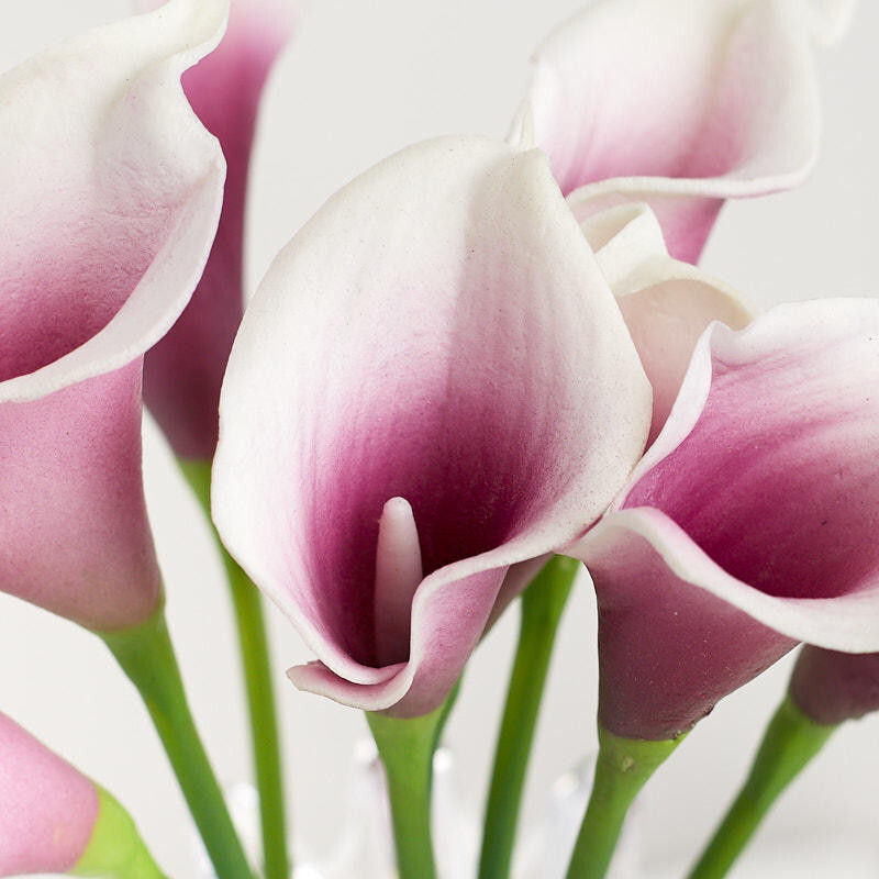 14″ Natural Touch Artificial Purple and White Calla Lily Bouquet