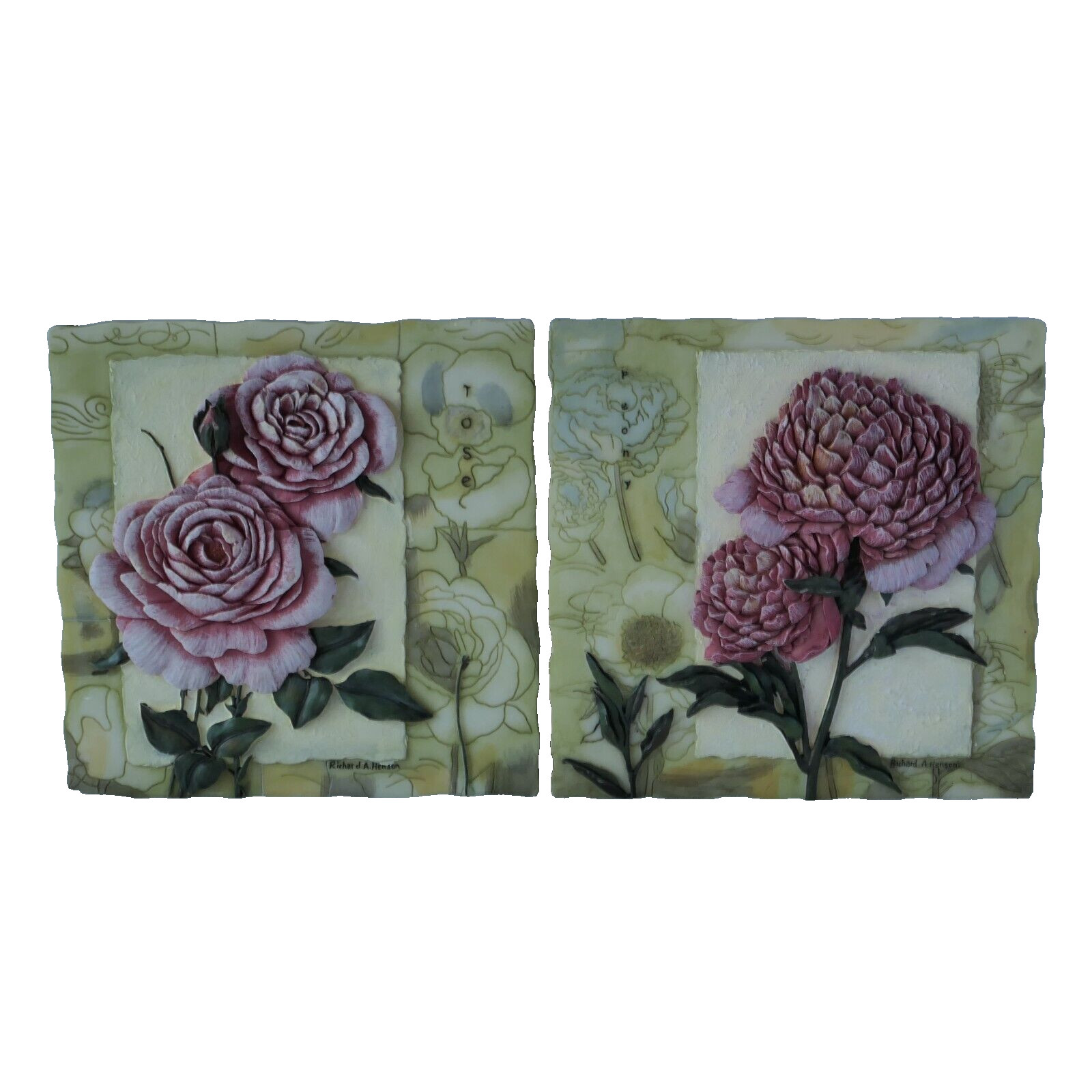Floral Columbine 3-D Wall Tile Plaques Richard A Henson Cottagecore Farm Country