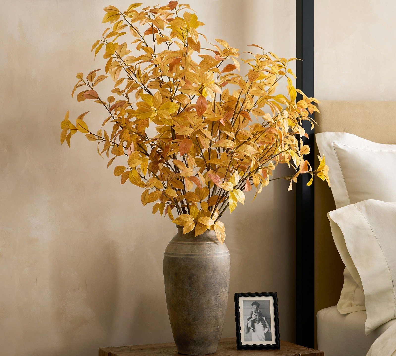 NEW Pottery Barn Faux Golden Fall Autumn Branches Leaves Stem 56″ Decor NWT