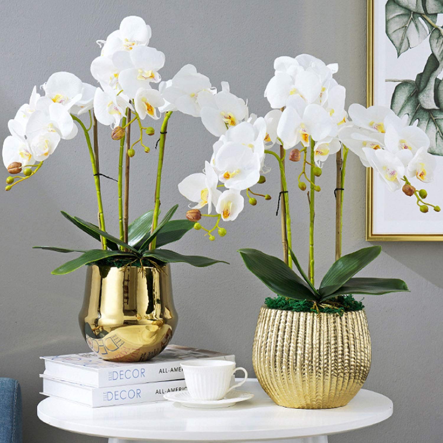 6 PCS 11 Inch Artificial Green Phalaenopsis Orchids Leaves Faux Plant Decor