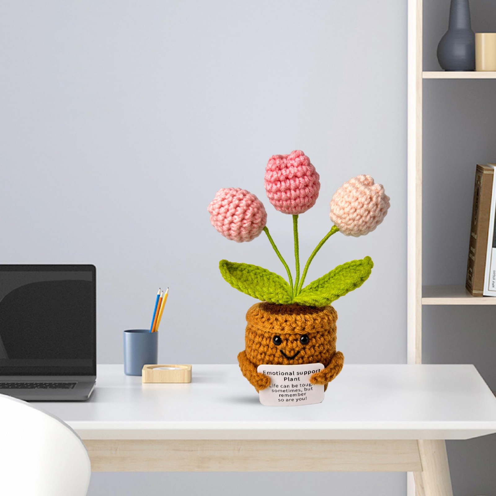 Emotional Support Crochet Flower in Pot,Uplifting Handmade Knitted Plush Plan…