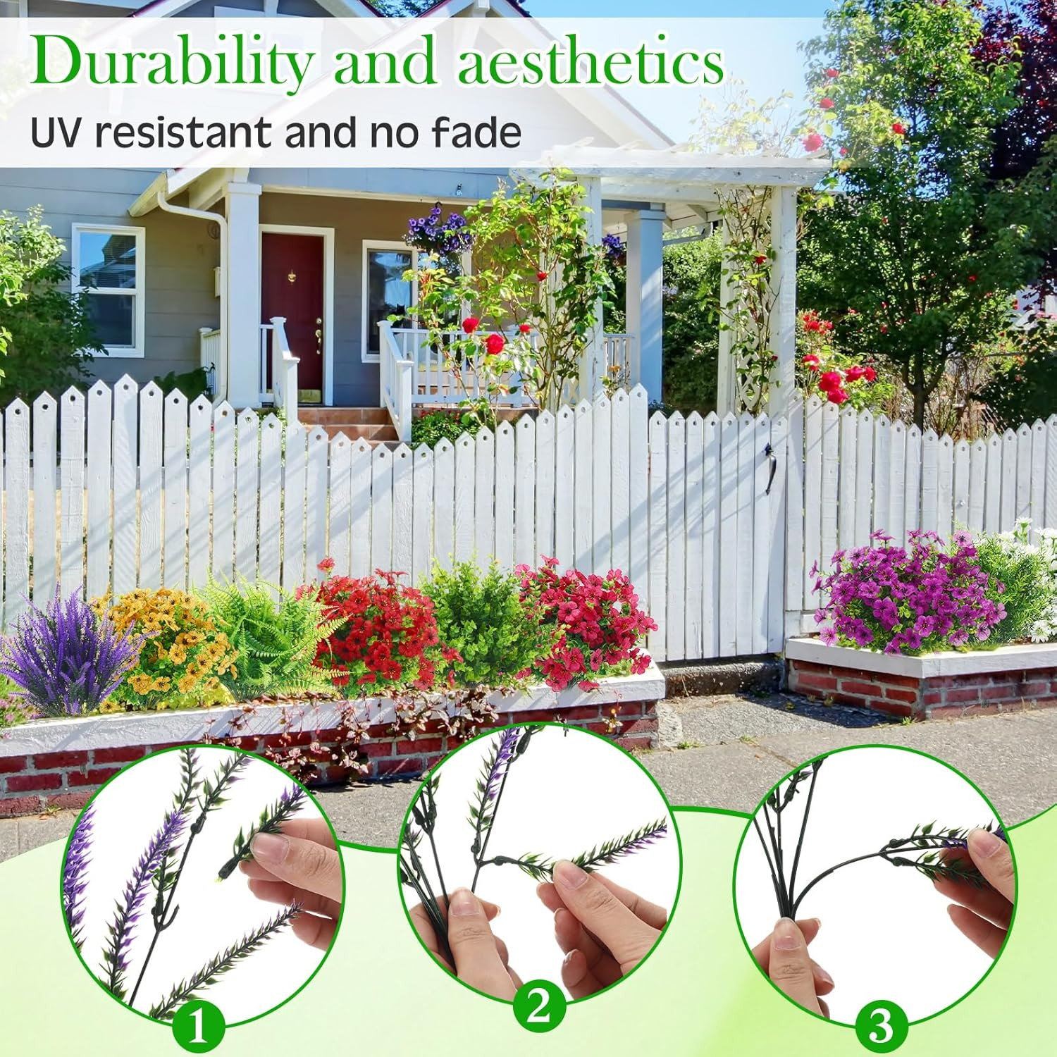 60 Pcs UV Resistant Faux Flowers for Home Garden Wedding Decor