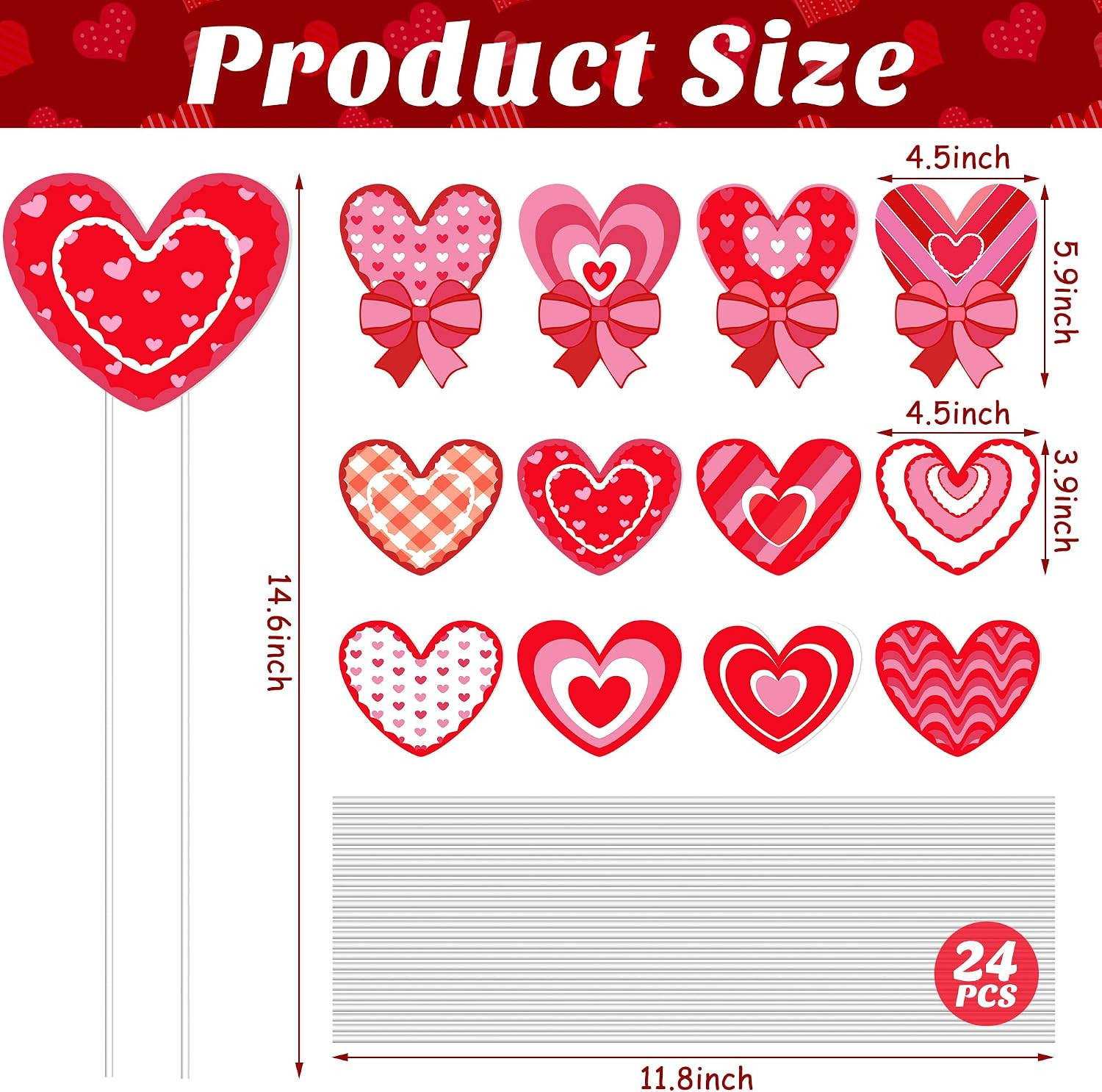 12 Pack Valentine’s Day Heart Shape Planter Stakes Outdoor Signs