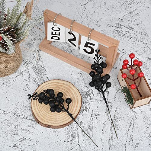 16pcs Christmas Glitter Berry Stems, 7.8″ Artificial Christmas Picks for Black
