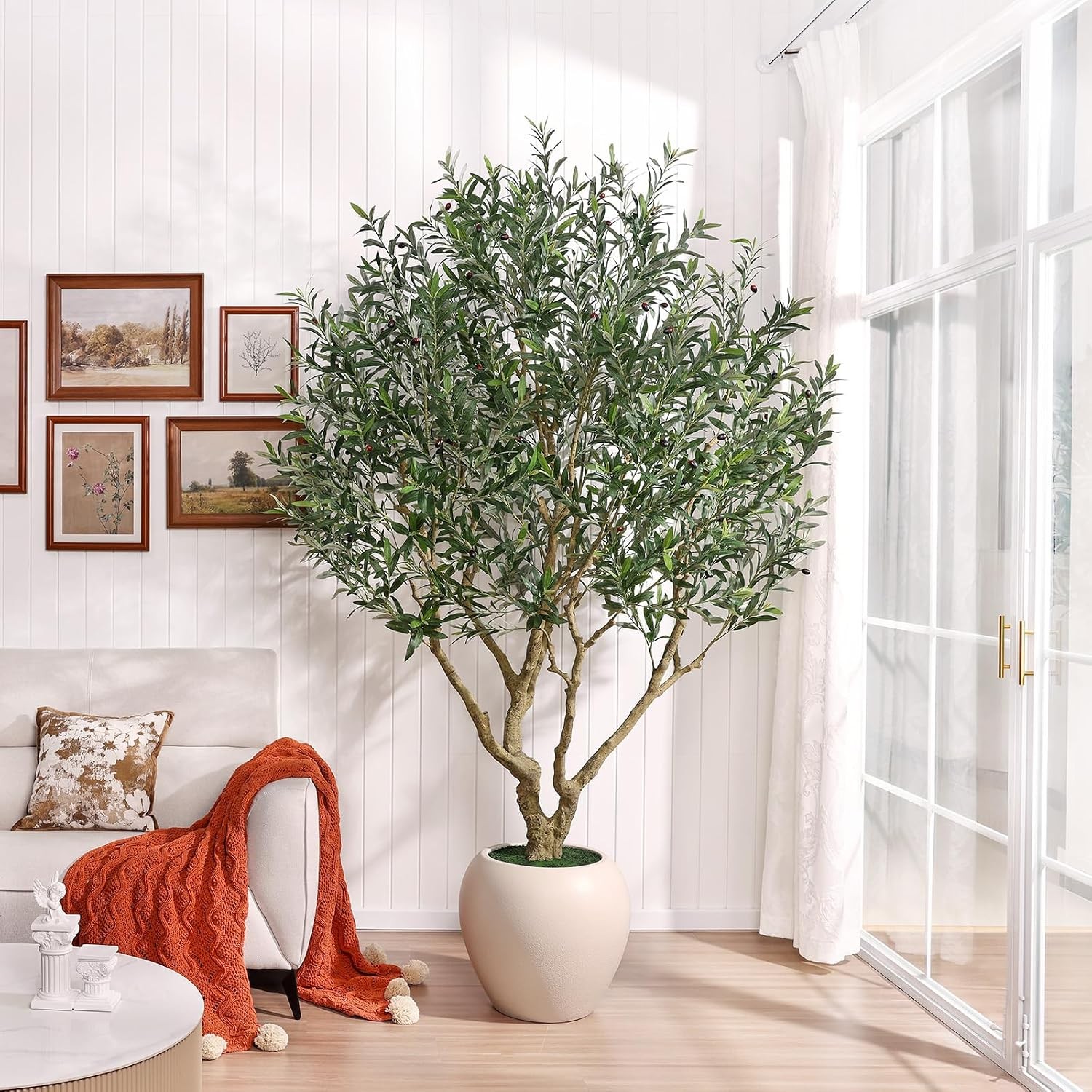 Olive Tree Artificial Indoor 8FT Tall Faux Olive Tree with 18in White Planter