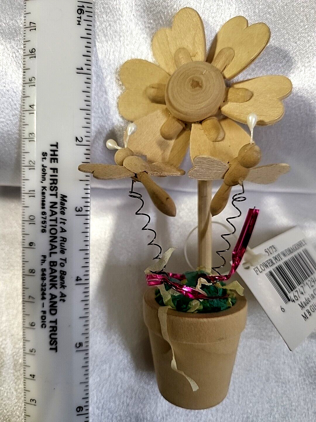 Small Wooden Flower In Pot With Two Dragonflies Paint Decor Craft DIY