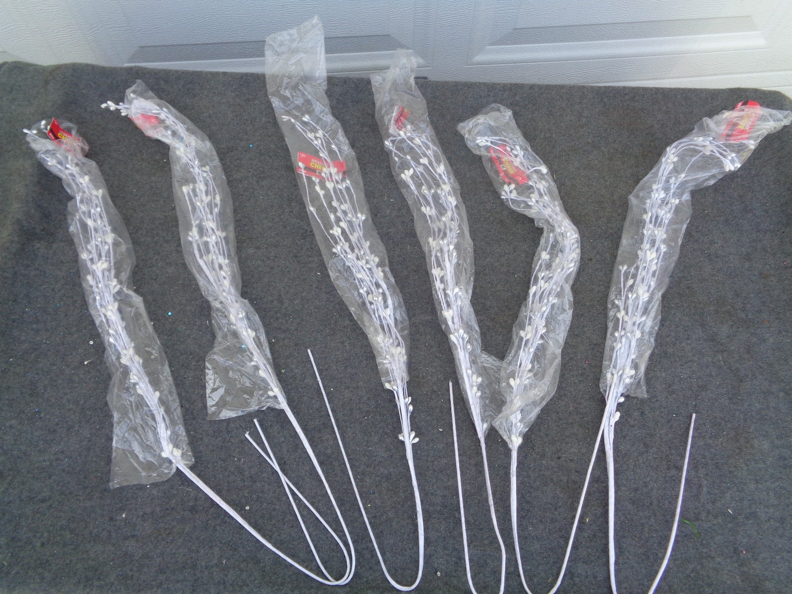 6 – Holiday Cheer Silver & White Stems Floral Picks 30″
