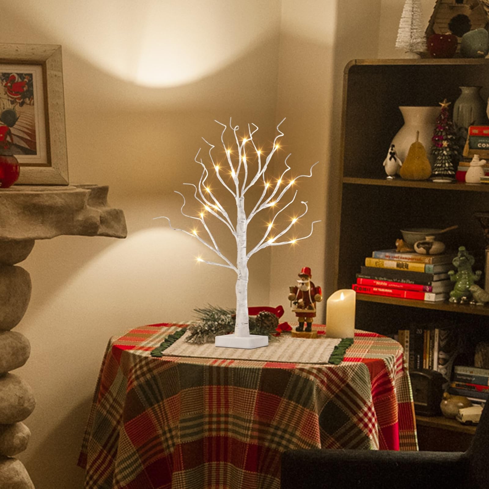 White Birch Tree with LED Lights, Prelit Artificial Tree with Timer, Centerpiece