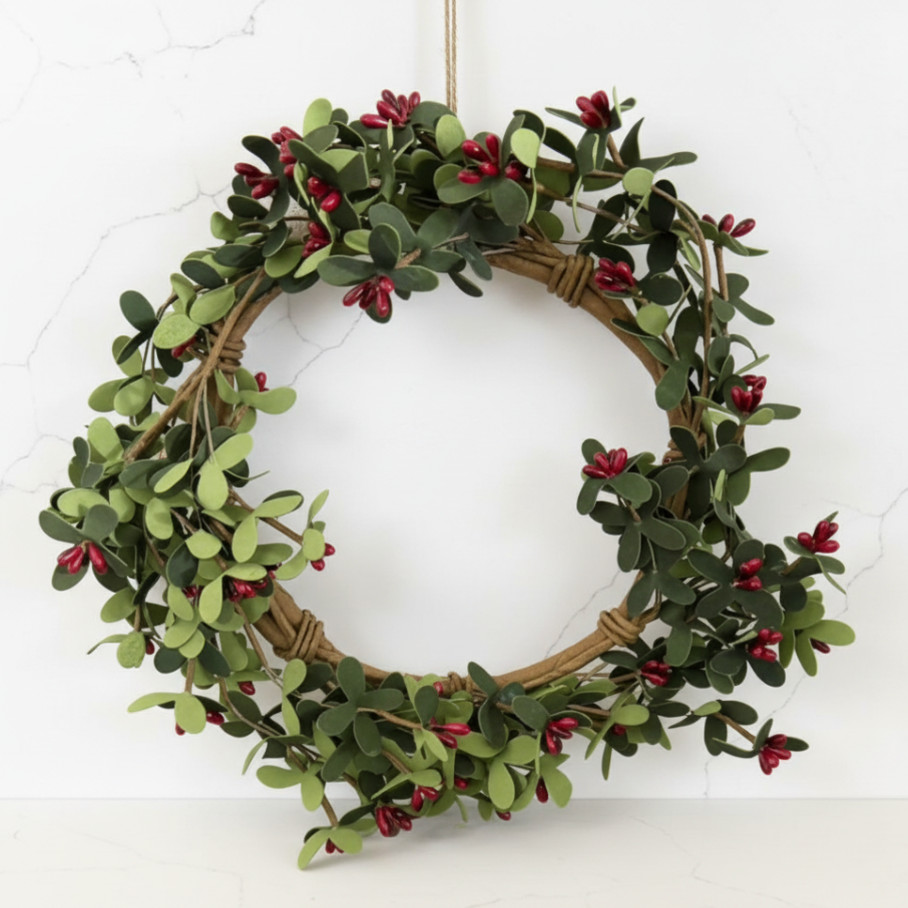 Set of 2 Red Berry Wreaths Red Pip Berries & Dark Green EVA Leaves 12″ Wide