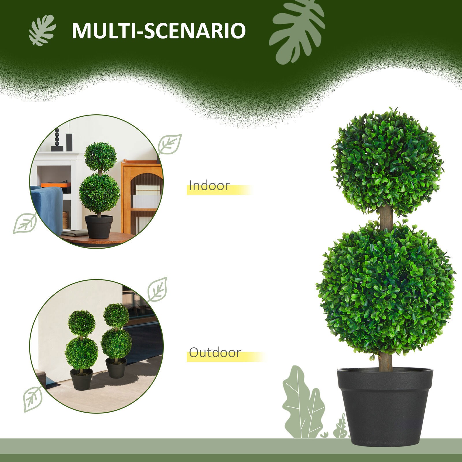 2 Pack Artificial Boxwood Topiary Ball Trees for Indoor Outdoor