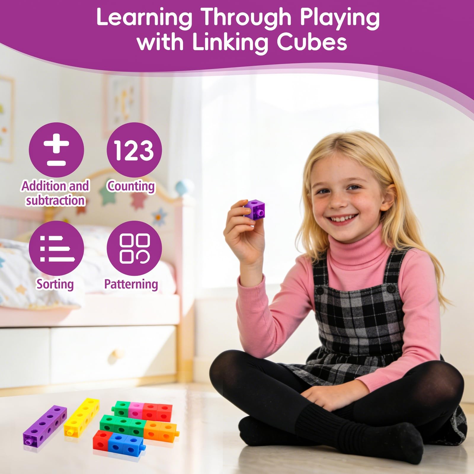 100 Pcs Math Linking Cubes – 10 Colors Connecting Counting Multicolor