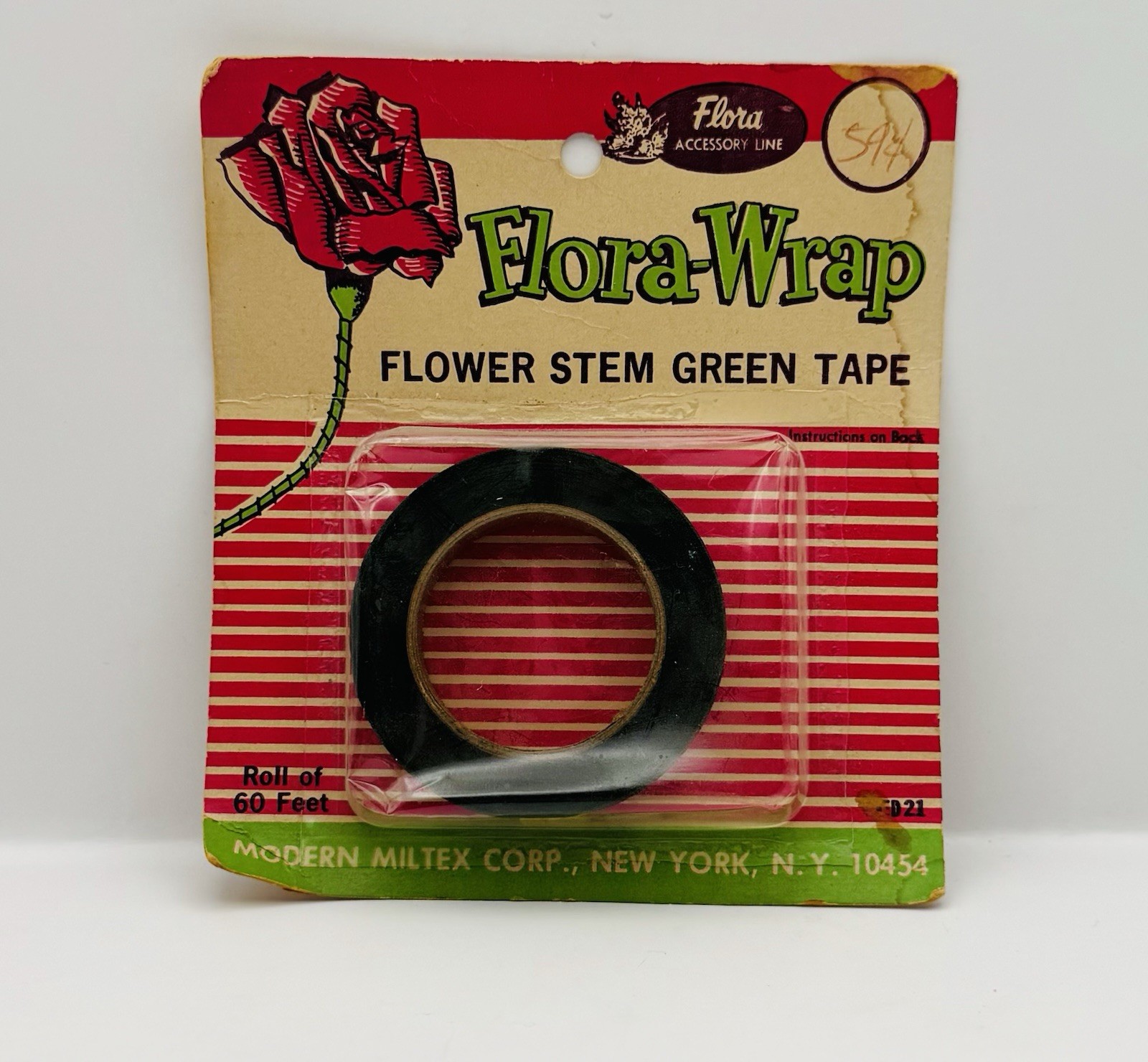 Vintage Flora-Wrap Flower Stem Green Tape NOS Modern Miltex Corp New York