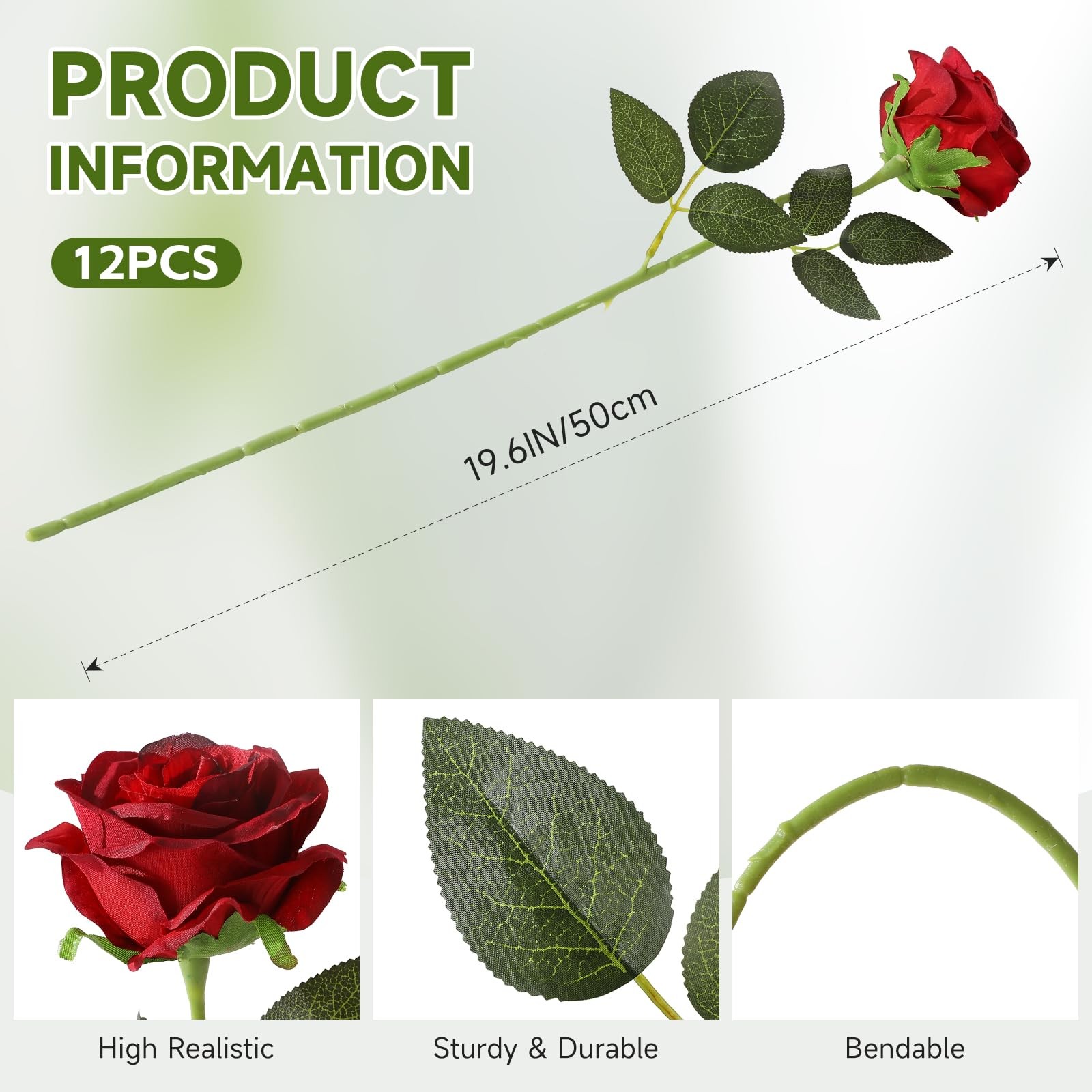 12pcs Red Roses Artificial Flowers,Realistic Long Stem Fake Silk Roses Bouque…