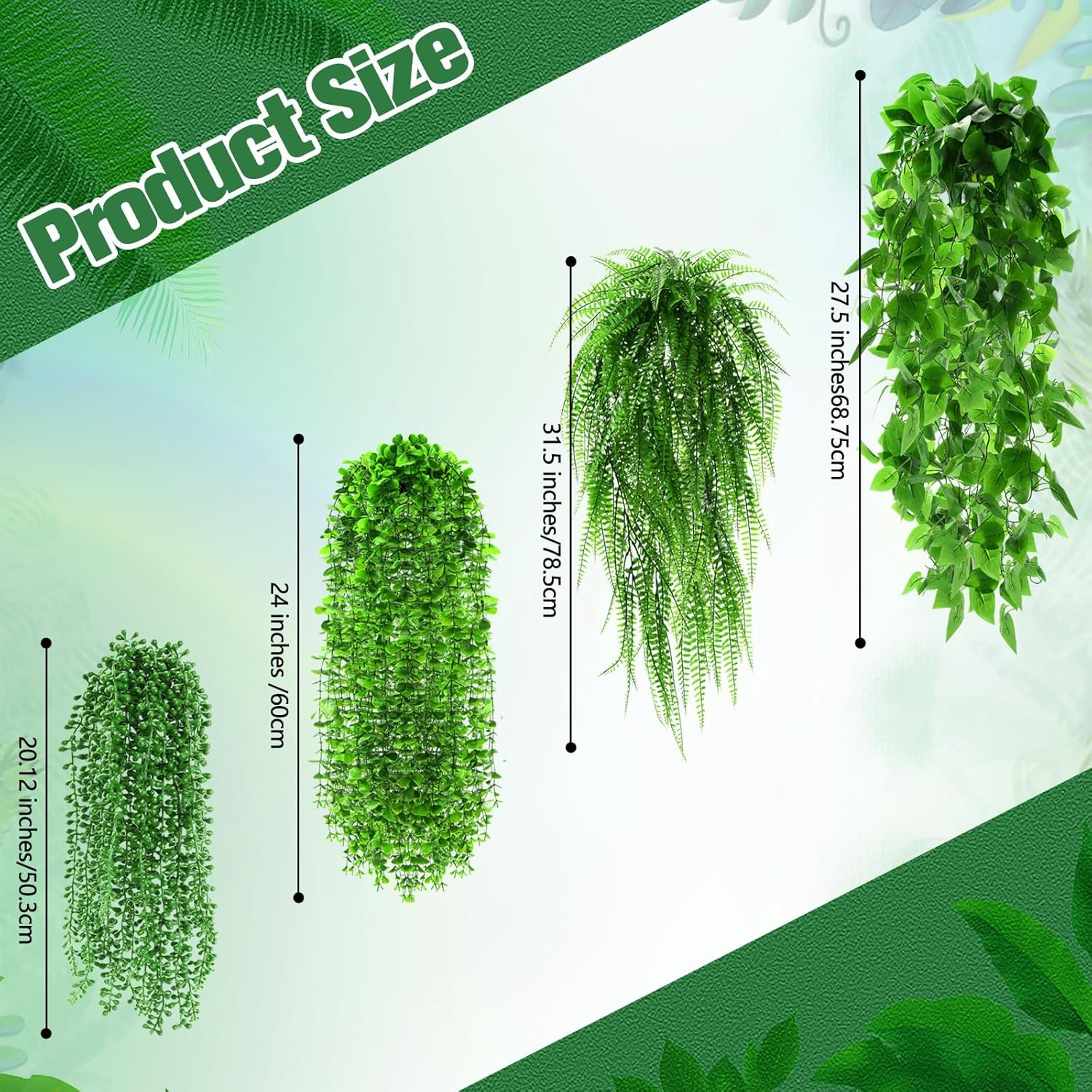24 Pcs Fake Hanging Plants – Ferns, Ivy, Eucalyptus for Indoor/Outdoor Decor