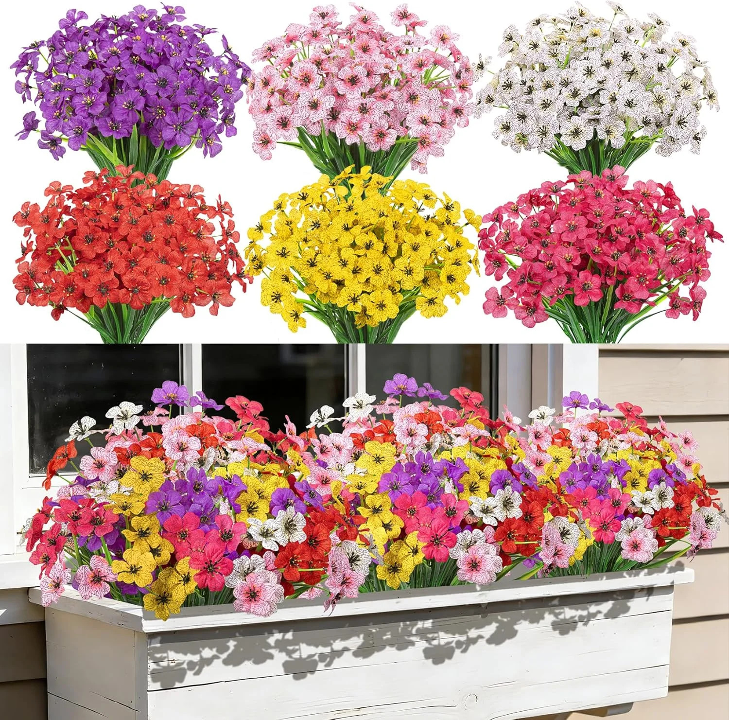 24 Bundles Artificial Flowers for Outdoors, Fake Silk Flowers UV Resistant Faux