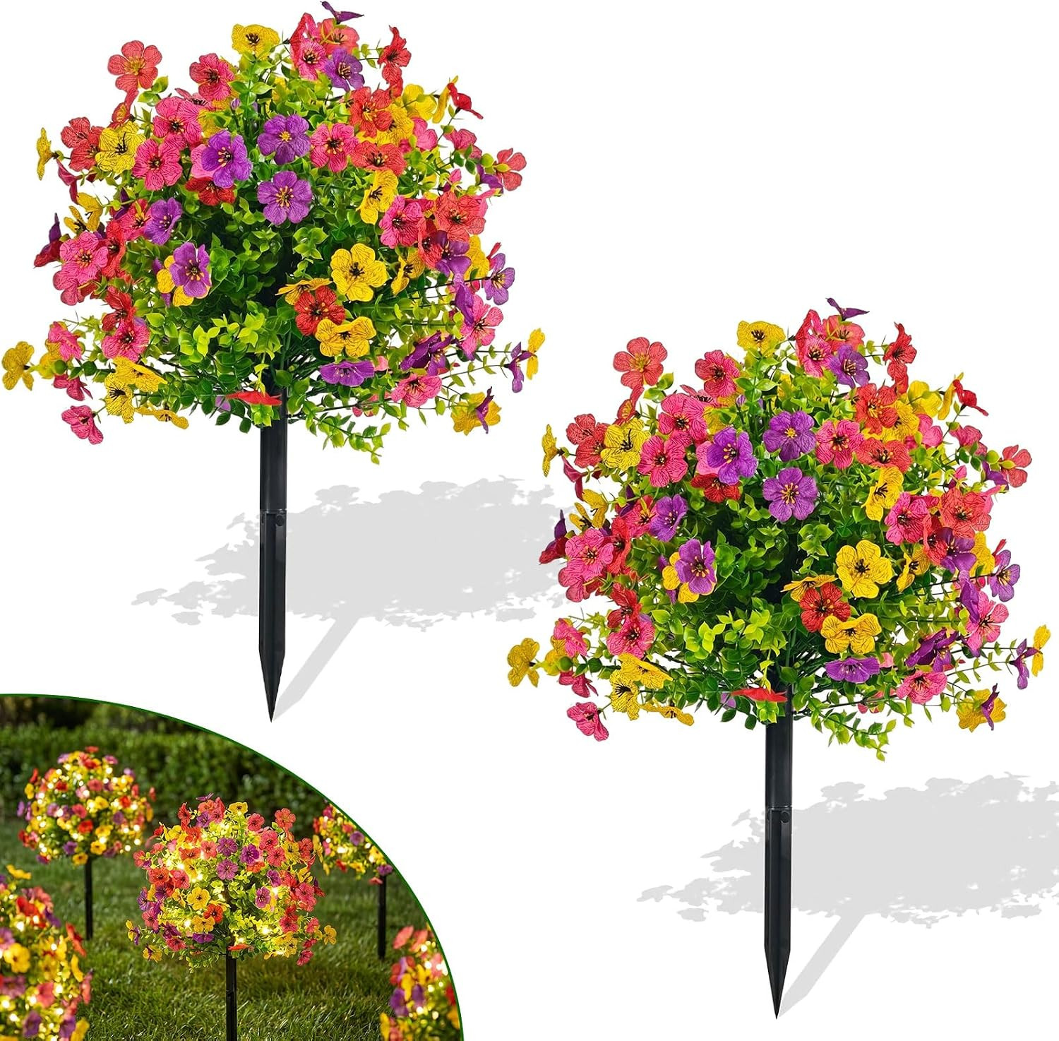 21″ UV Resistant Artificial Topiary Ball Flowers with Battery Lights – 2 Pack
