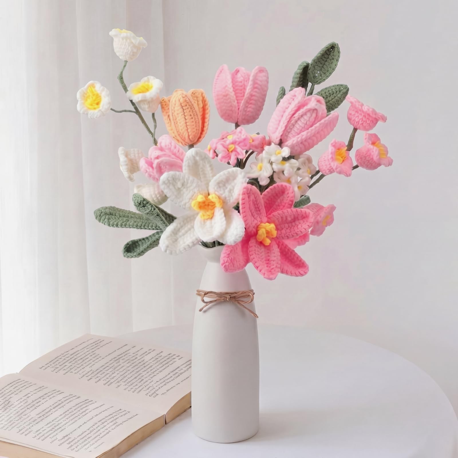 11 Pcs Crochet Flower Bouquet Handmade Knitted Tulip Bouquet Artificial Flowe…