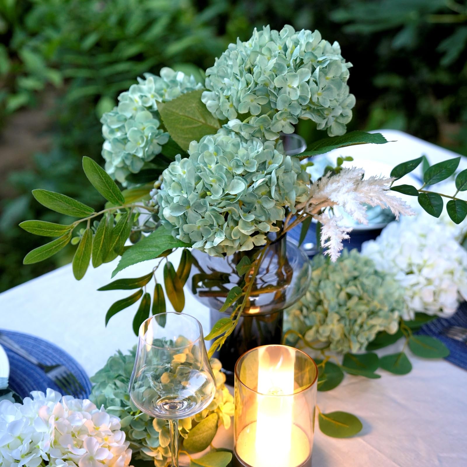 5 Pcs Hydrangea Artificial Flowers, Faux Silk Hydrangea Flores with Stems, Fa…