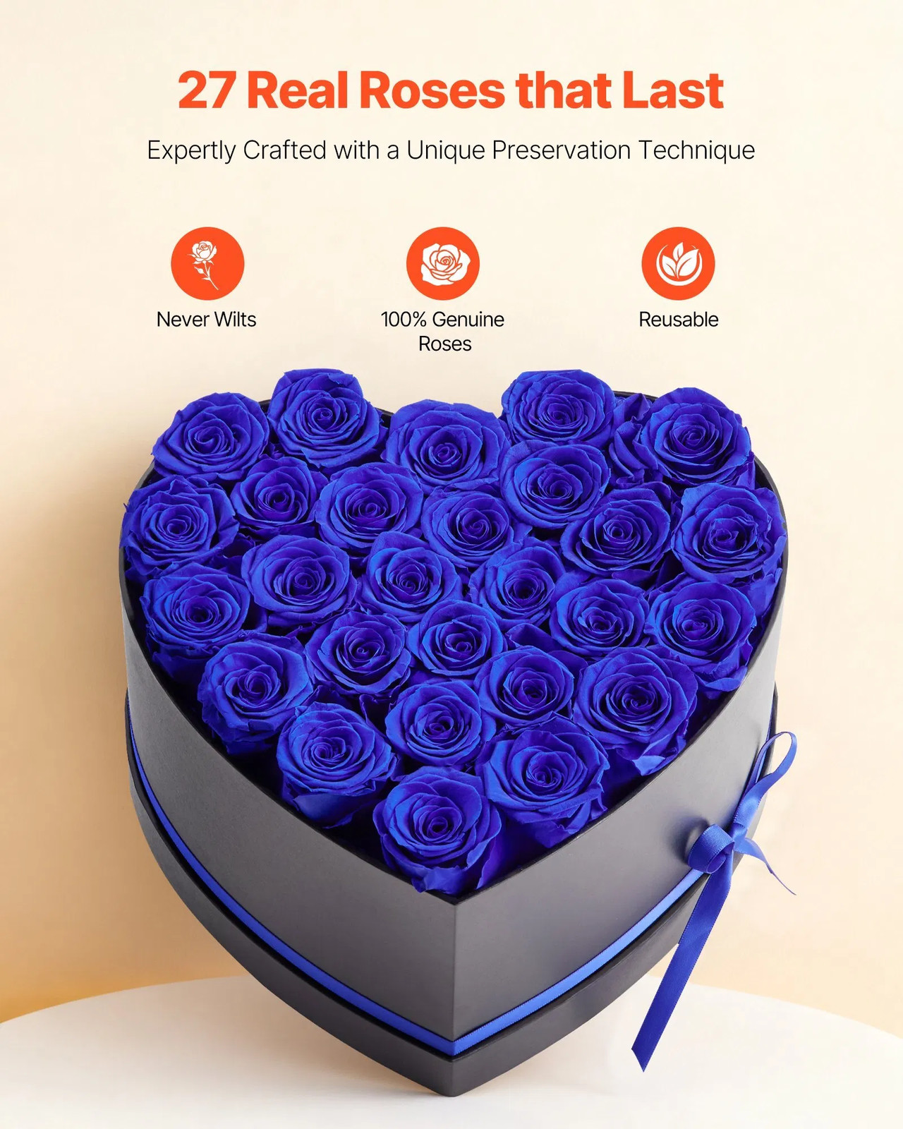Forever Flowers, 27 Preserved Roses in a Heart Shape Box, Eternal Flowers Immort