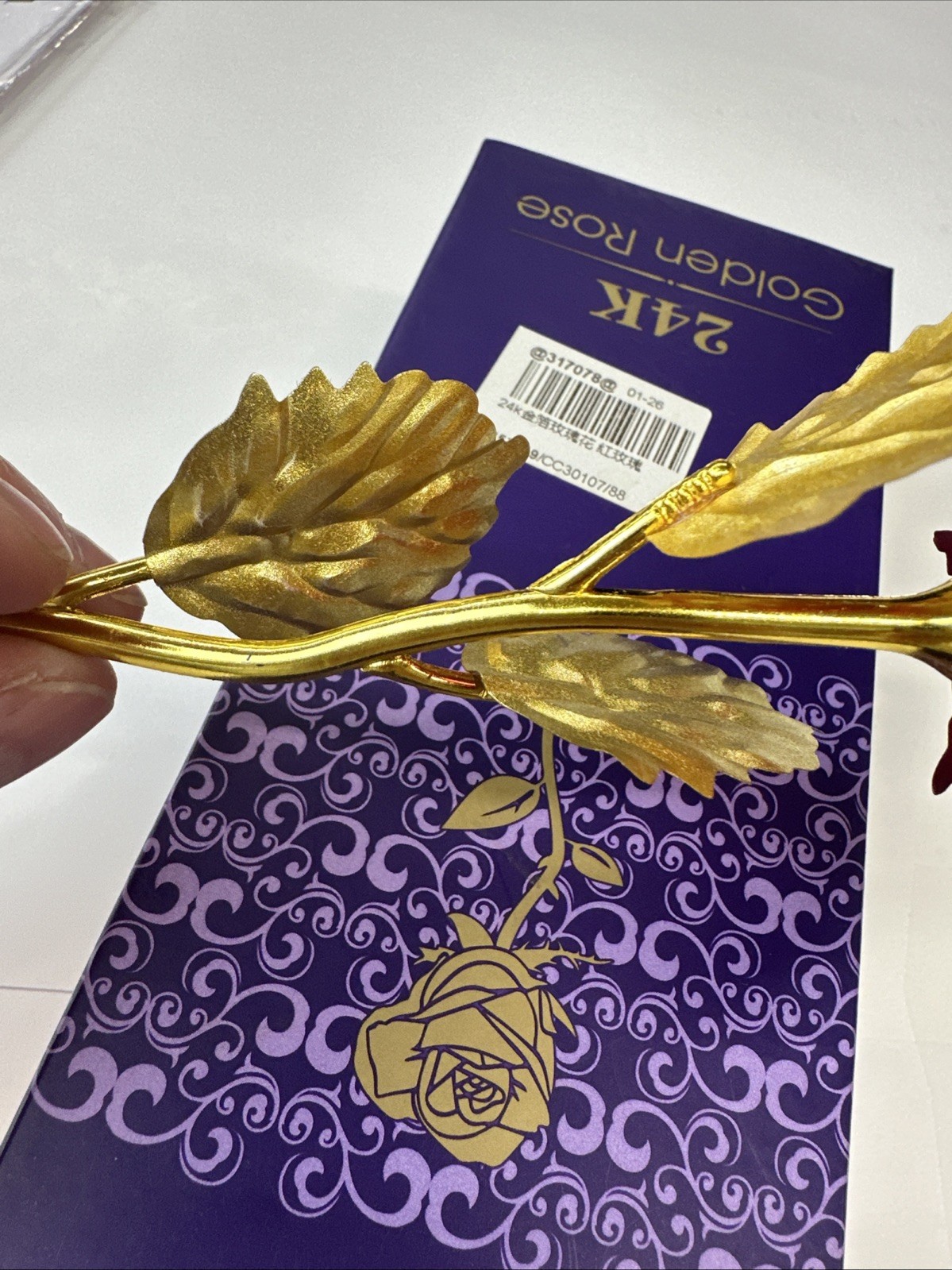 Red Rose 24K Golden 🌹Red Rose Foil Dipped Flower & Stem NIB