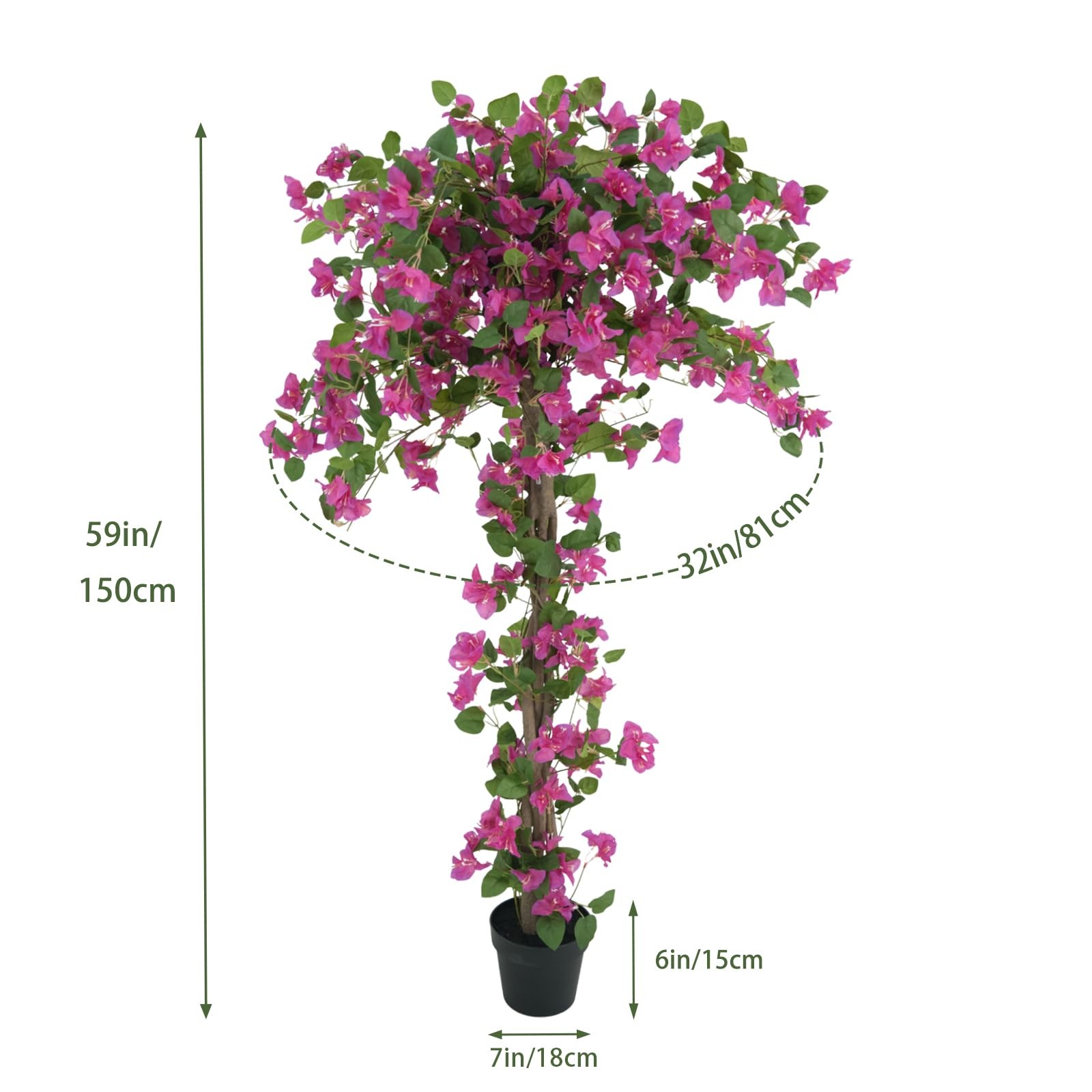 5ft Artificial Bougainvillea Tree, Faux Bougainvillea Plant Flowers Plastic Pot
