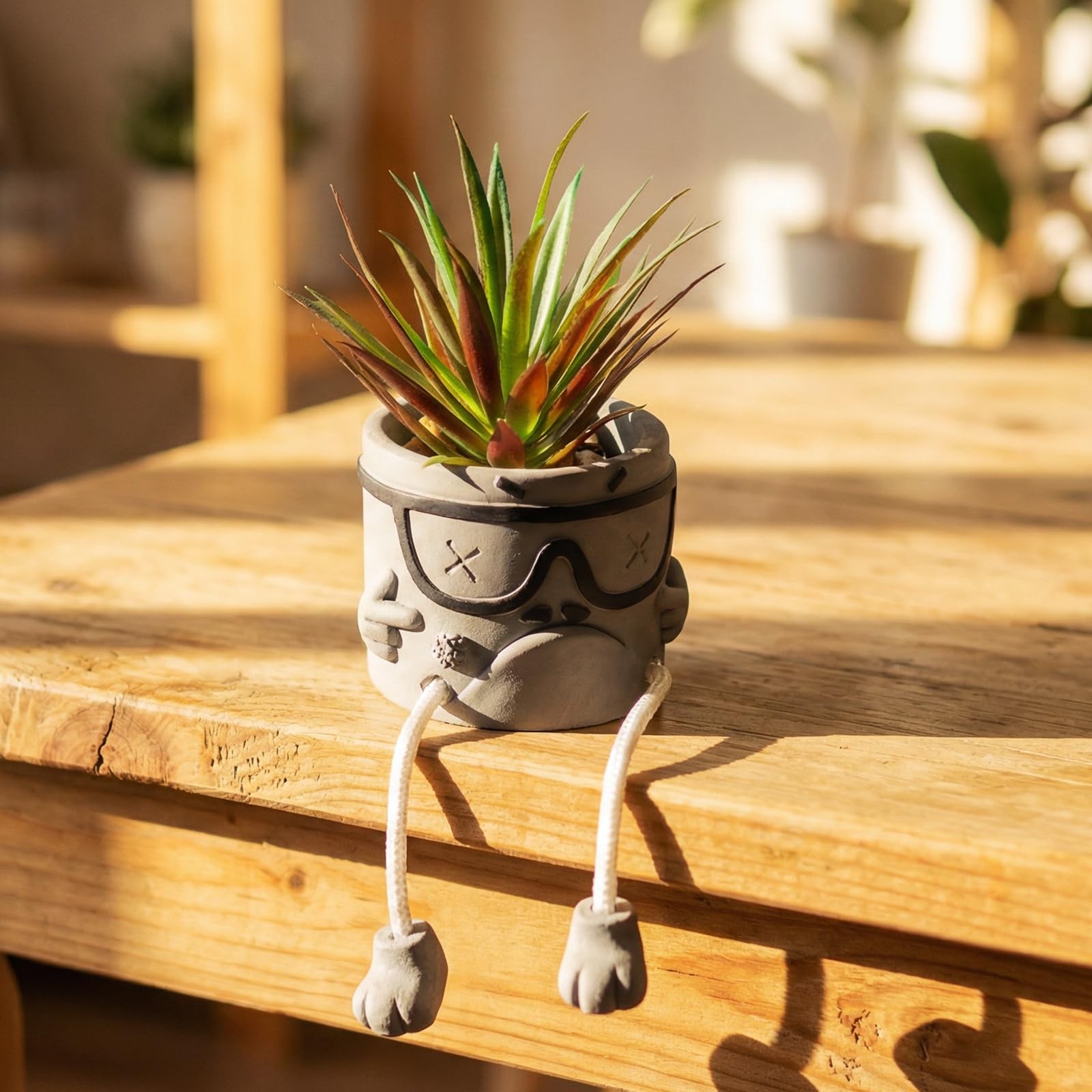 1 PCS Creative Artificial Succulents Cement Pots Hanging Leg Wall Shelf Decor
