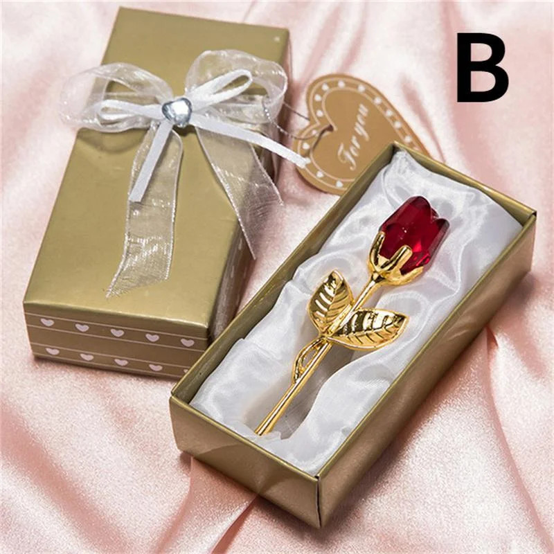 6 Colors Crystal Glass Rose Flower Figurines Craft Valentine’s Day Favors X’mas