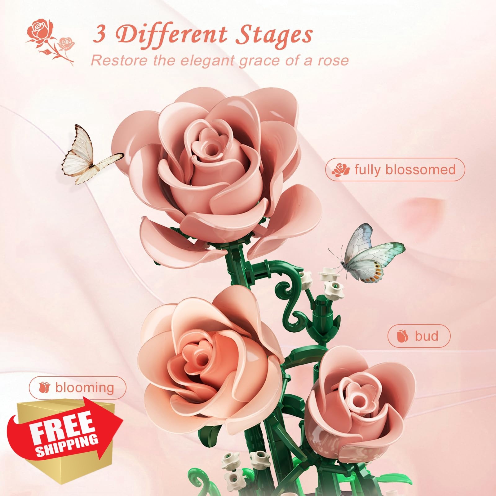HiWEEGO Pink Flower Building Set LED Light