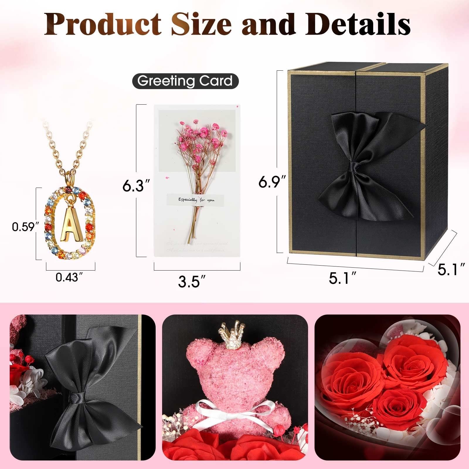 Cute Preserved Real Roses Bear Gift Box for Red and Pink