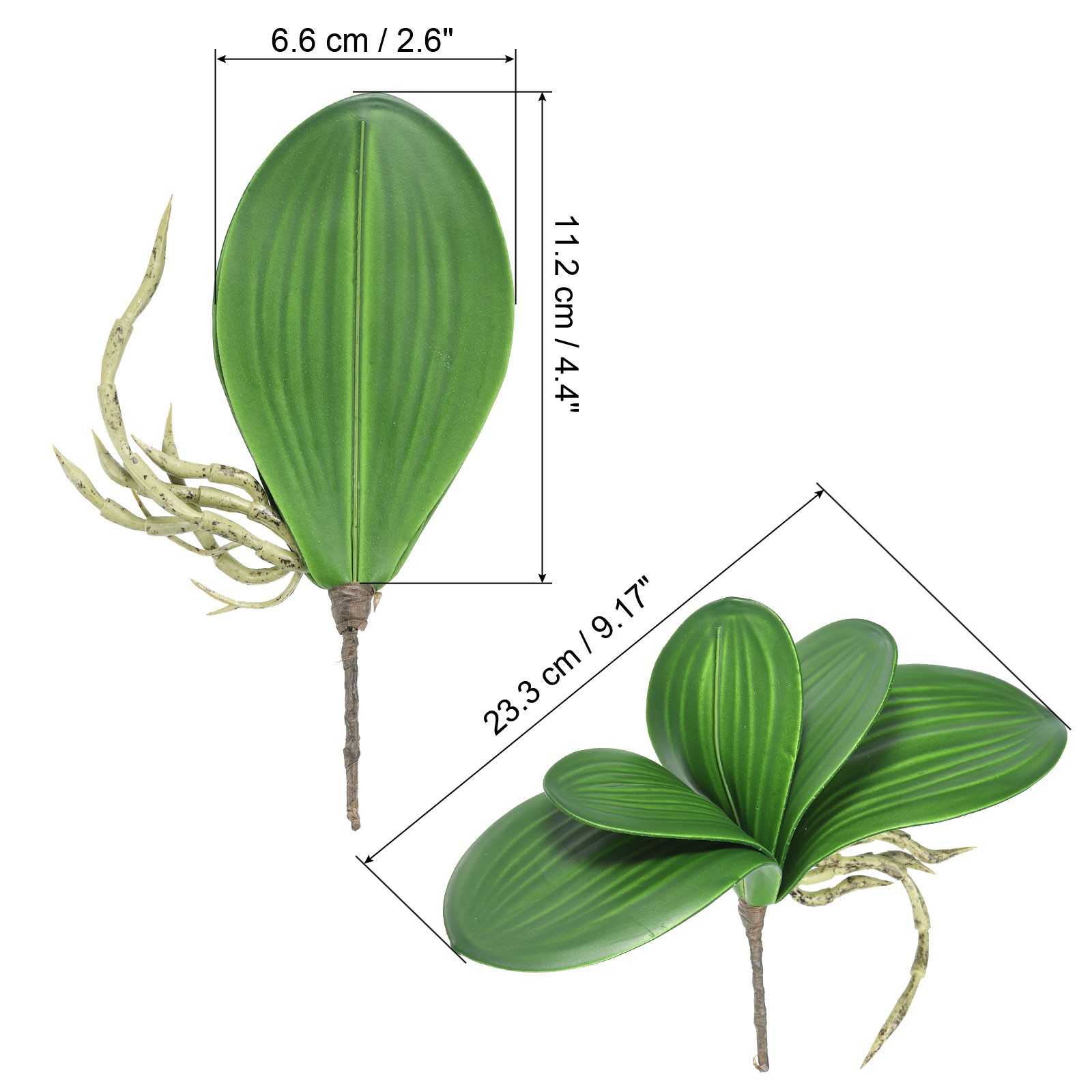 2 Pcs 4.4 Inch Faux Orchid Leaves 5 Petals Artificial Leaf with Stems