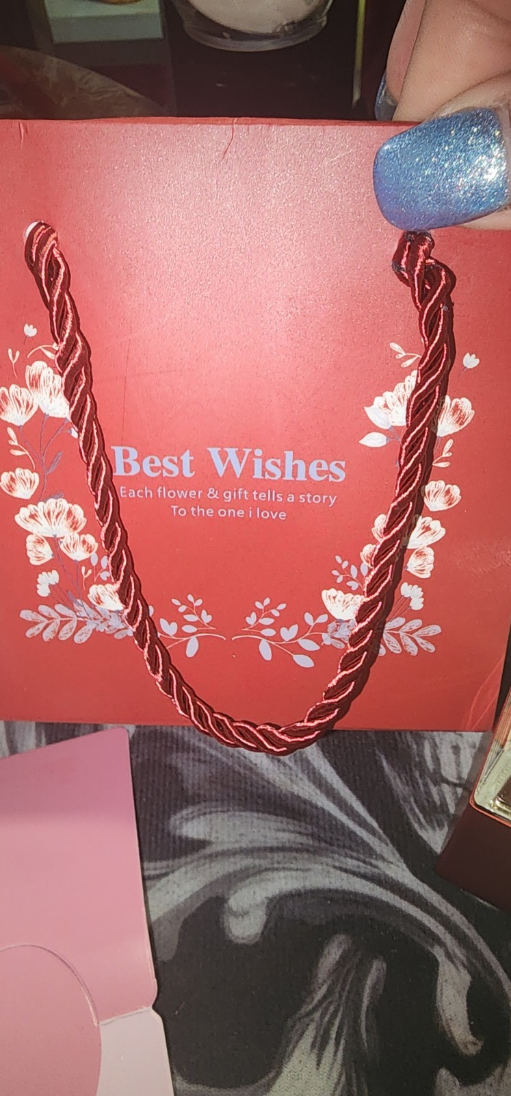 Artificial Red Rose in Clear Display Box w/ Best Wishes Gift Bag & Card
