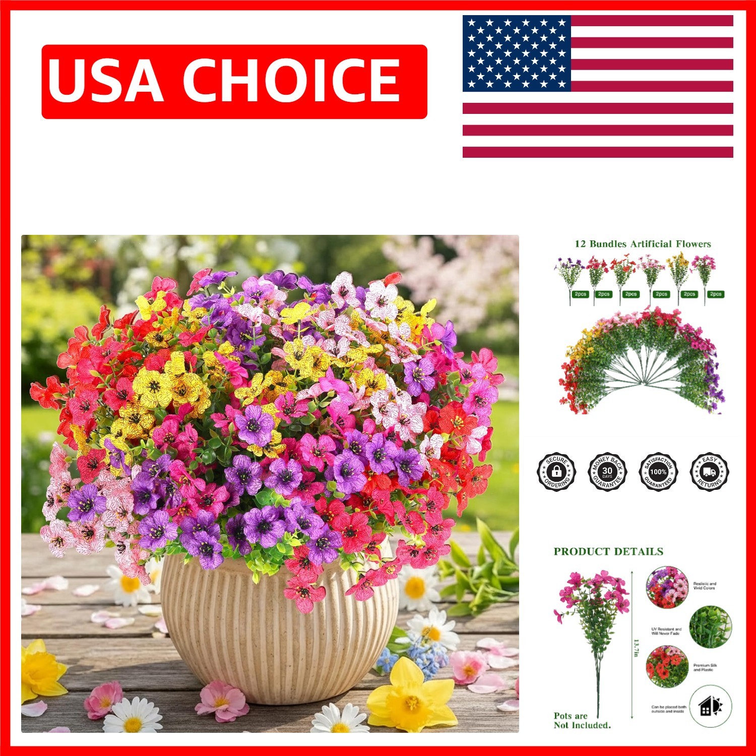 Lifelike 12 Bundles of UV Resistant Silk Daisies for Indoor & Outdoor Decor
