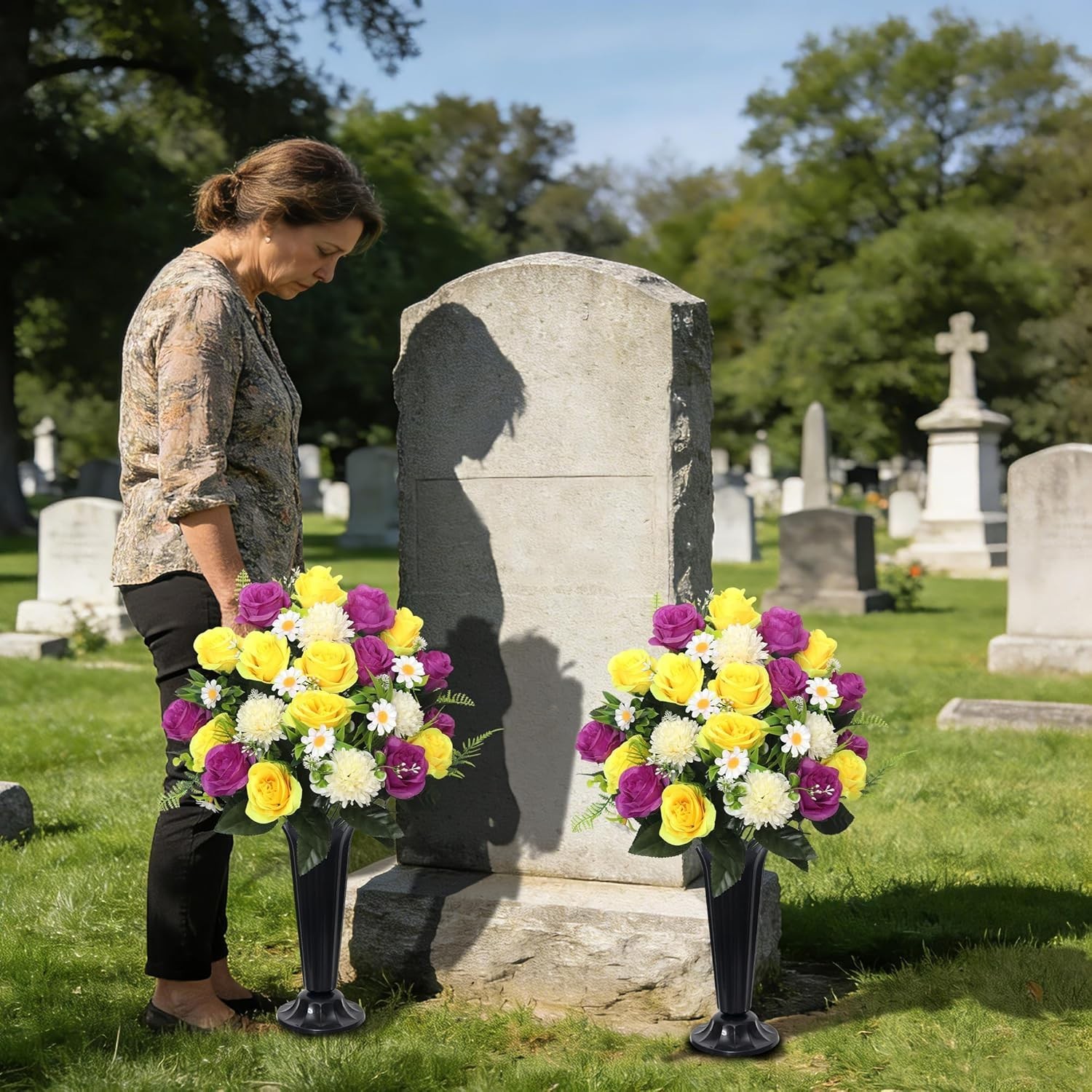 Wocst Artificial Cemetery Flowers for Grave Memorial Day Flowers for Cemetery…