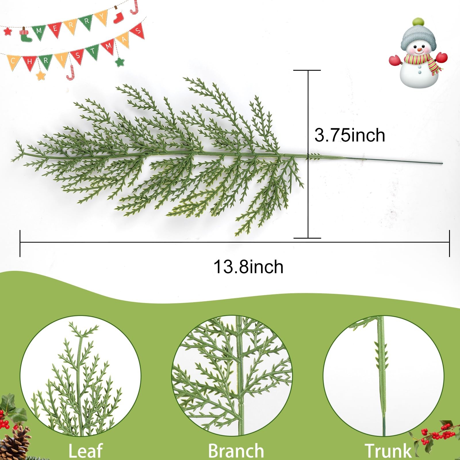 Artificial Pine Branches,40 Pcs Christmas Faux Cedar Stems, Artificial Faux C…