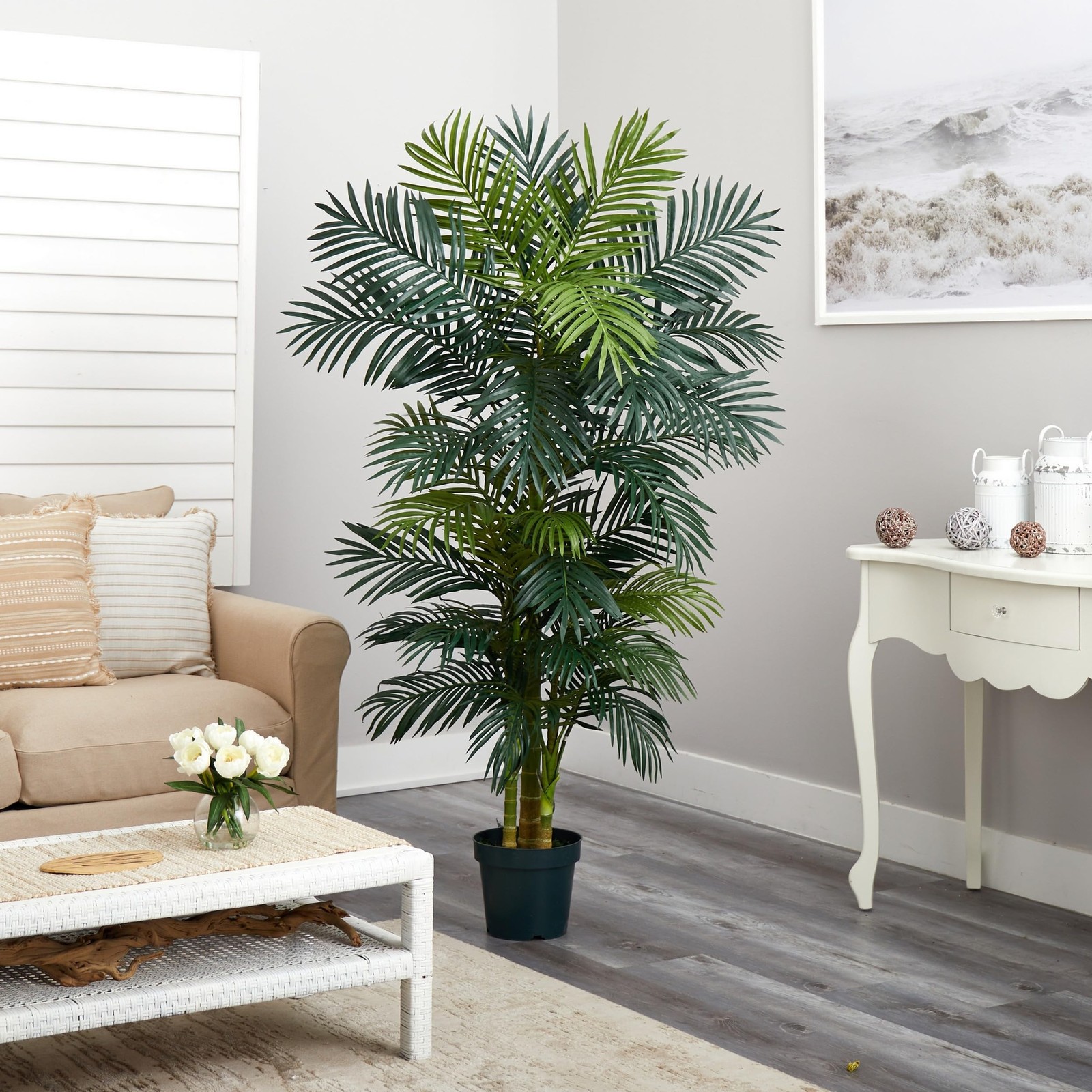 Nearly Natural 6.5ft Artificial Golden Cane Palm Tree, Lifelike Silk Indoor P…