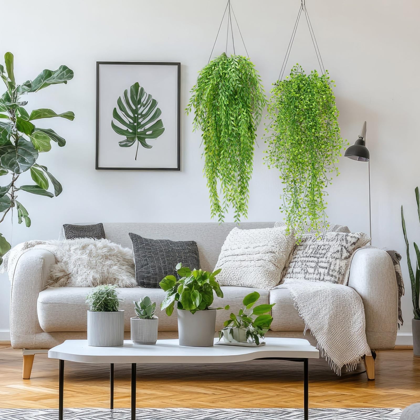 12 Pcs Artificial Hanging Plants – Fake Ferns & Succulents for Indoor Outdoor De