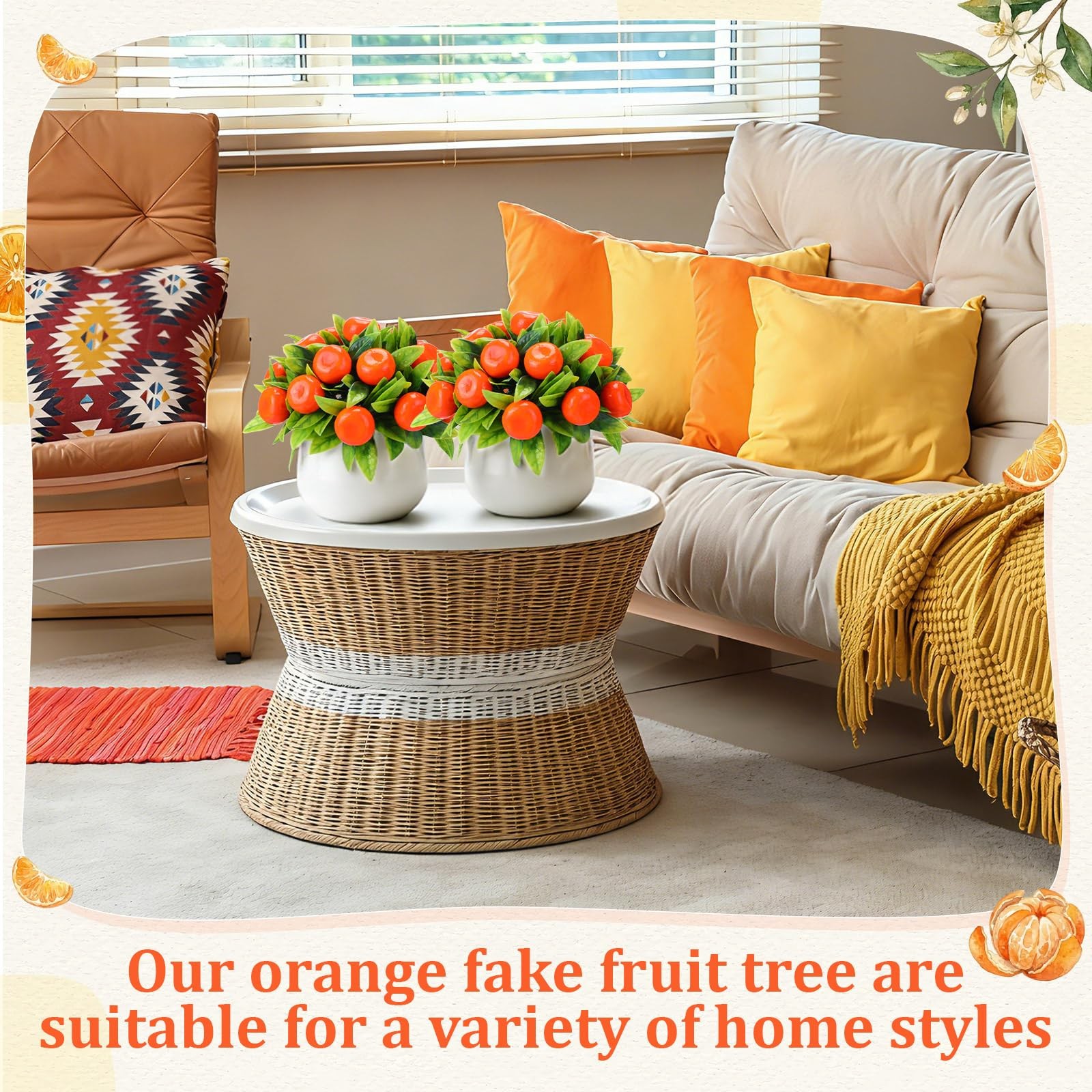 2 PCS Artificial Orange Potted Plants 7.09 Inch Fake Tree Simulation Indoor