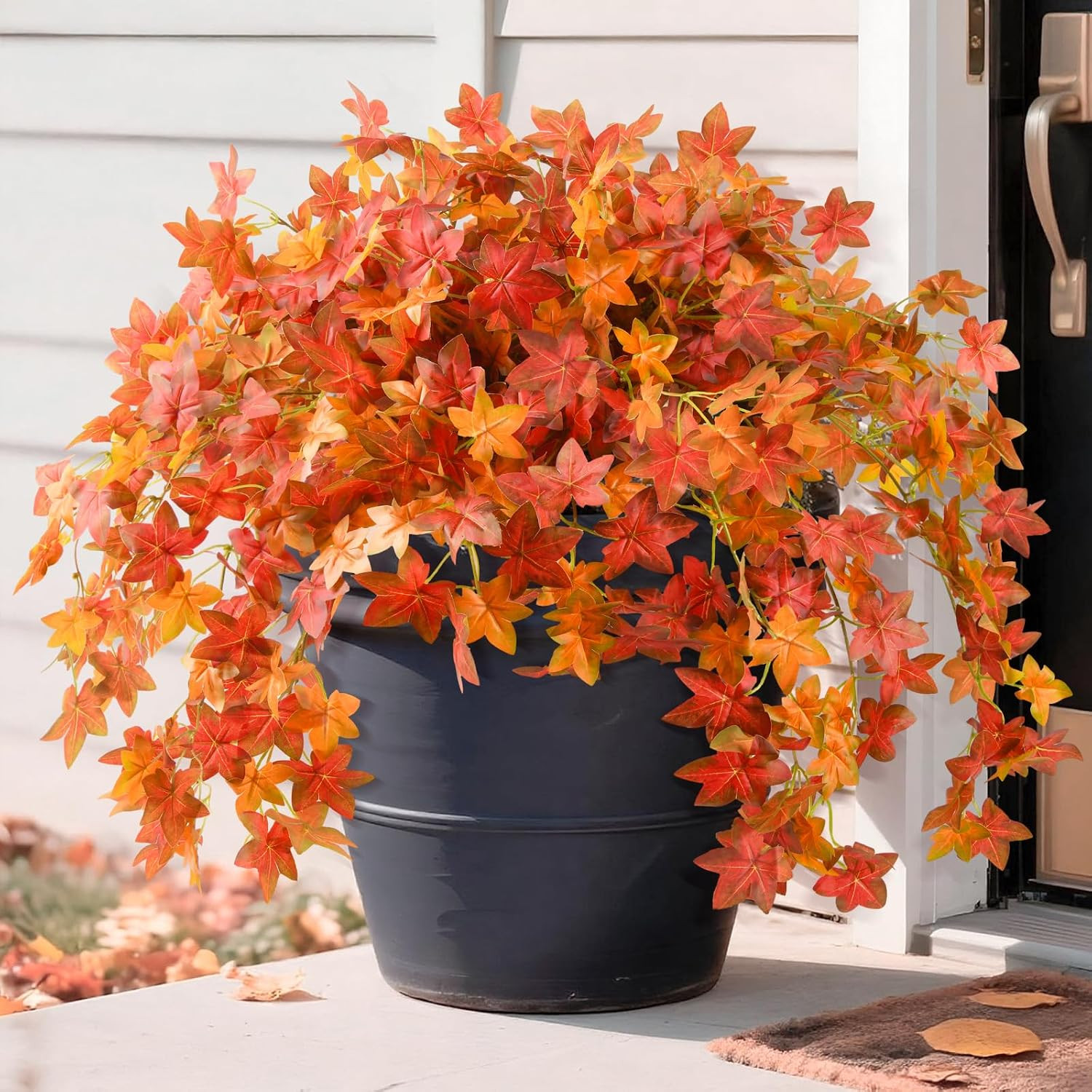 3PCS UV Resistant Fall Maple Fake Plants for Outdoor Decor – Red Leaves