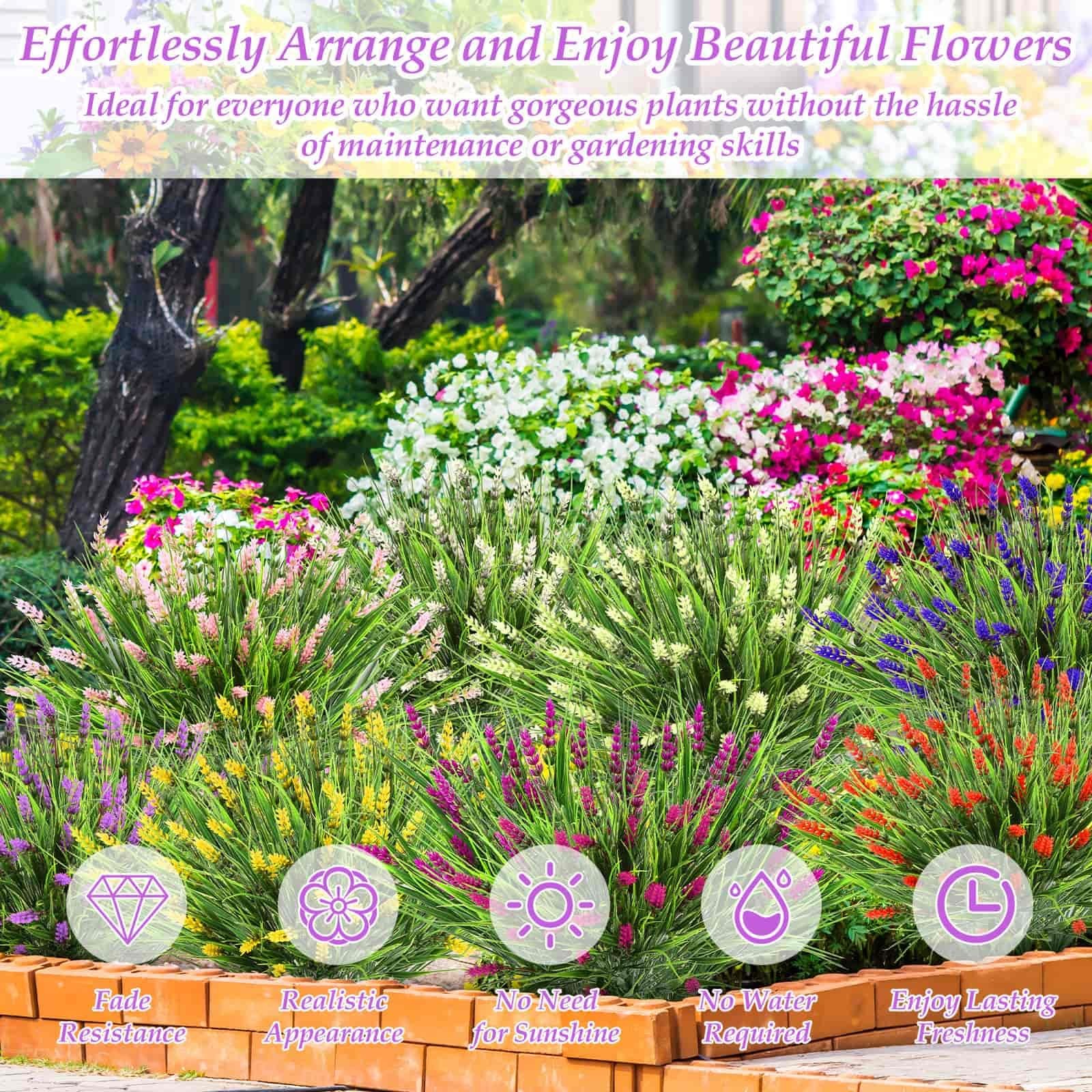 32 Bundles Artificial Monkey Grass Plants & Flowers for Outdoors