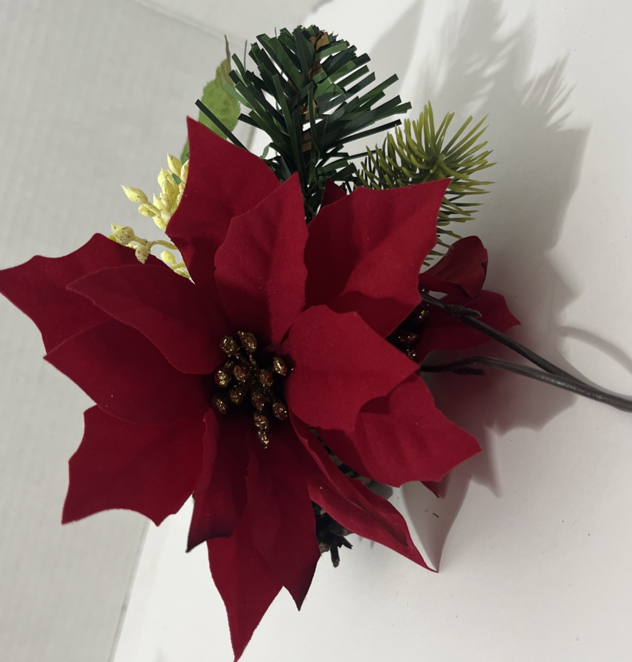 Lot Of 3 Red Poinsettia Mix Pick Artificial Flowers 12 Inch Decor NWT