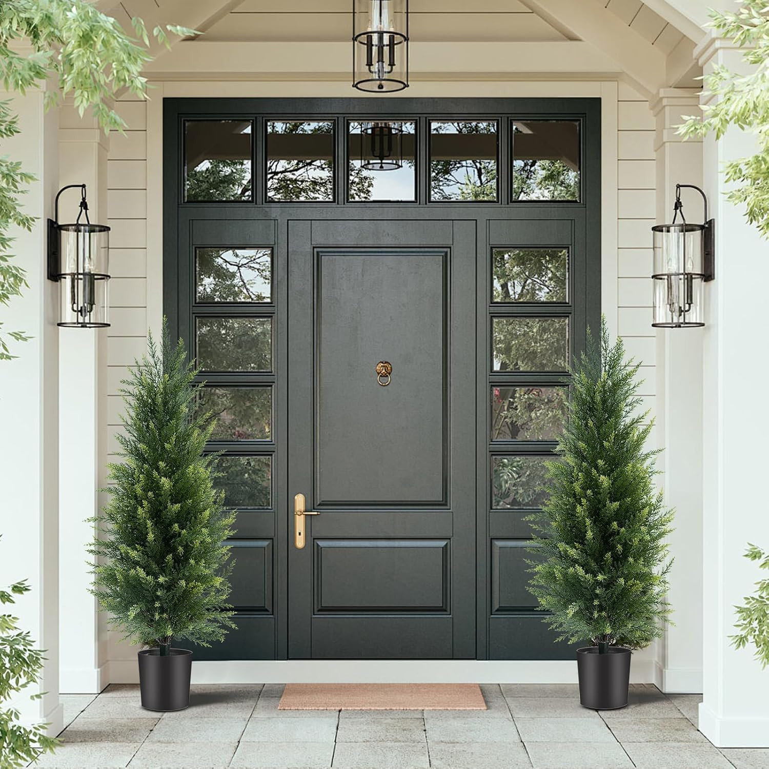 3 ft Artificial Cedar Topiary Trees Set of 2 Front Porch | Compact 3FT, Realisti