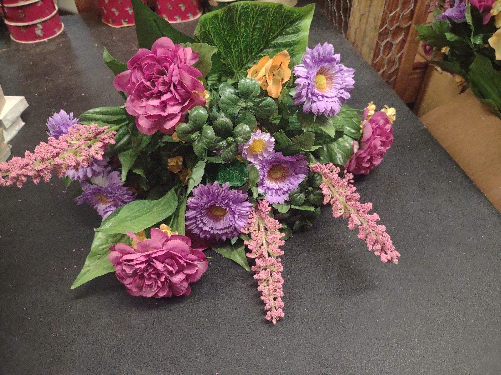 20″ Grand Mixed Bouquet, 17 Stems, Silk Dahlia, Aster, Astilbe, Lavender & Mauve