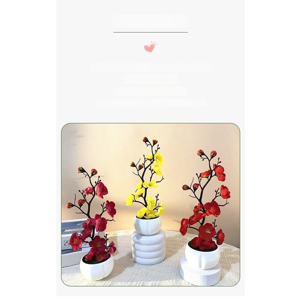 Artificial Plum Blossom Bonsai in White Cup for Living Room Bedroom Decor
