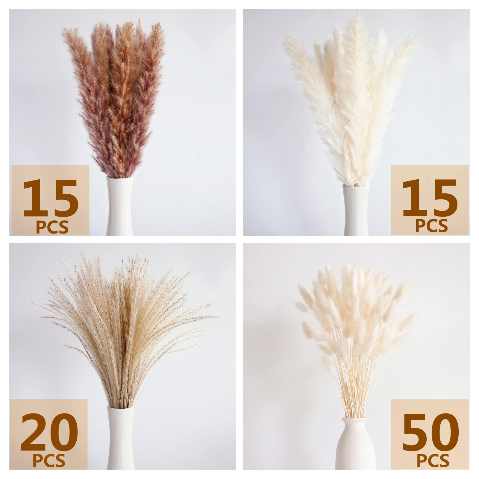 100 PCS Dried Flowers Pampas Grass Bouquet Boho Table Decor Bunny Tails Dried…