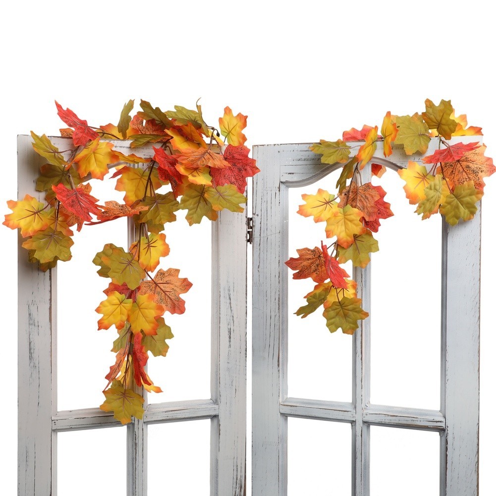 Artificial Maple Leaf Vine Wall Hanging with Pan Fabric and Pixel Cloth