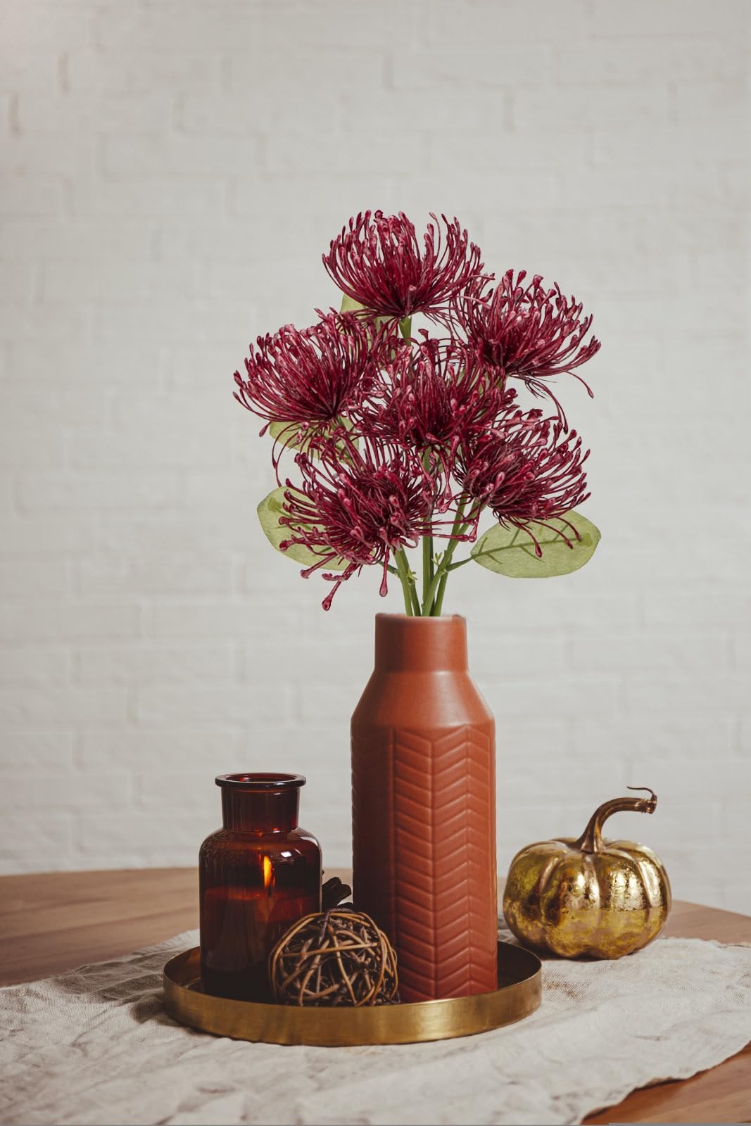 6 PCS Artificial Chrysanthemum Fall Flowers 4 Inch Burgundy Spider Mums Decor
