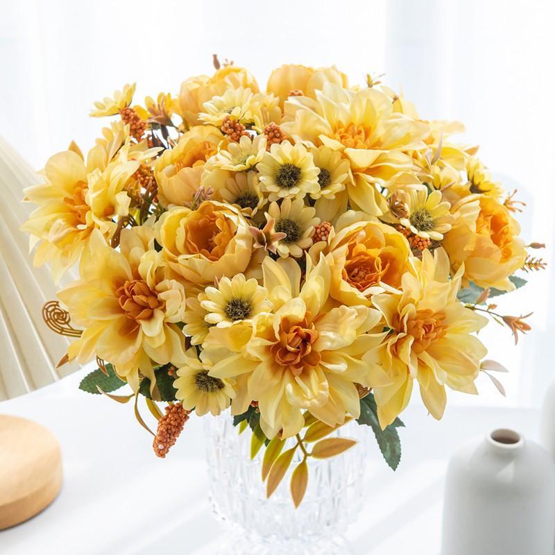 1pc Hot Sale Artificial Flower Silk Dahlia Rose Daisy Christmas Home Decoration