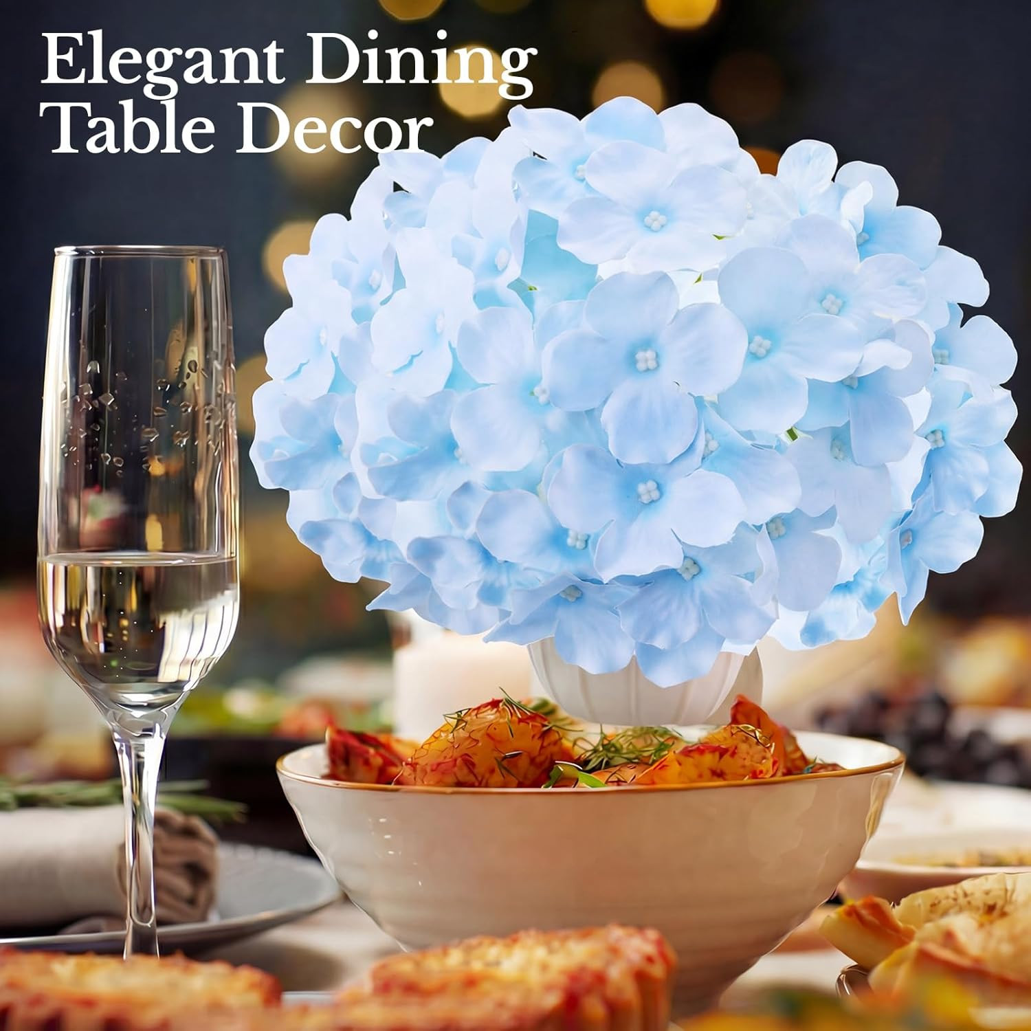 105PCS Blue Hydrangea Artificial Flowers for Weddings & Events – Silk Faux Decor