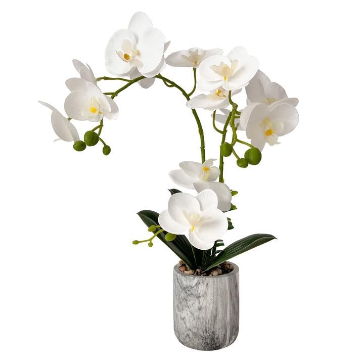 Artificial White Fake Orchids Flowers in Pot Bendable Faux Orchid Centerpiece